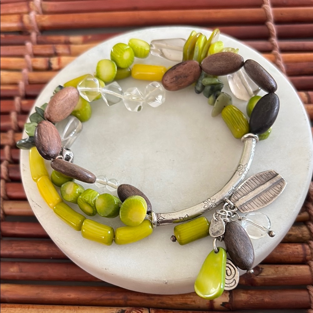 Silpada Silver Stone and Wood Beaded Bracelet Set